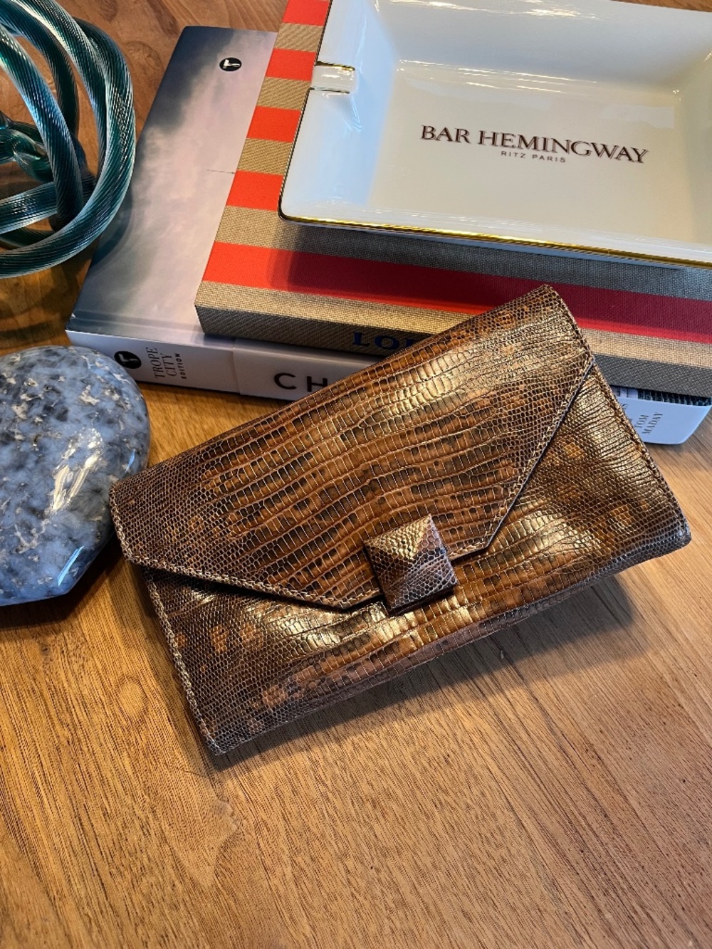 🔥 Stunning LAI Genuine Lizard Skin Clutch — Rich Cognac, Exotic & One-of-a-Kind